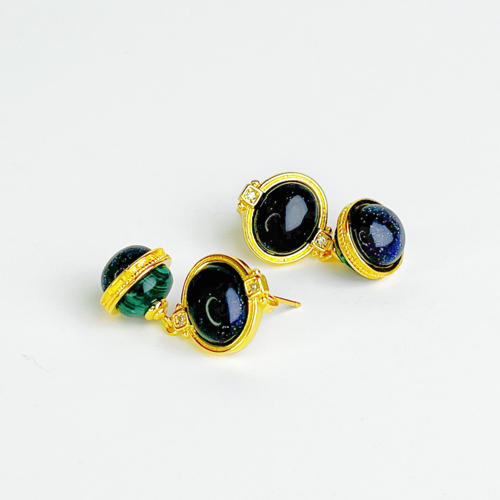 Saturn Planet Natural Blue Sandstone Earrings-Ninaouity