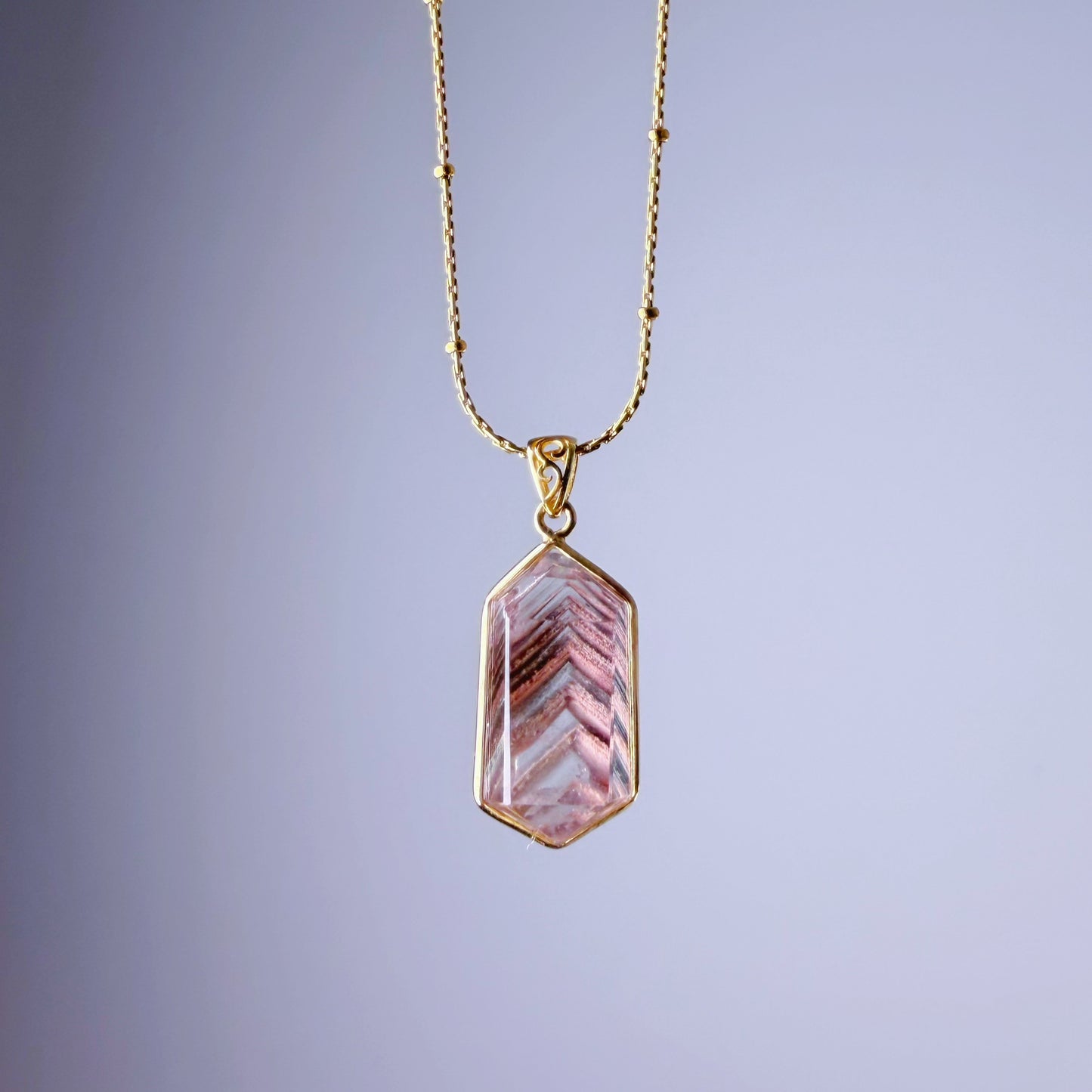 Quartzberry - Natural Layers Red Phantom Quartz Crystal Necklace - One-of-a-kind