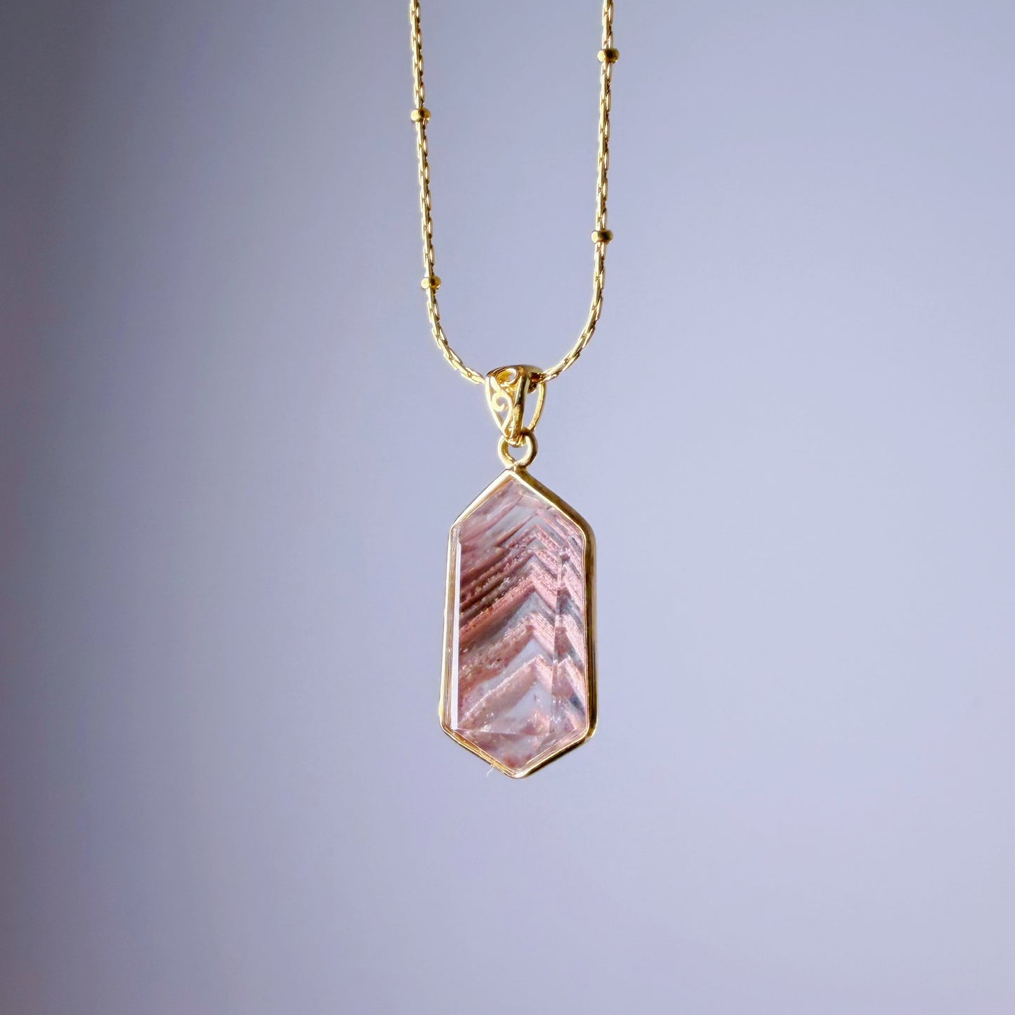 Quartzberry - Natural Layers Red Phantom Quartz Crystal Necklace - One-of-a-kind
