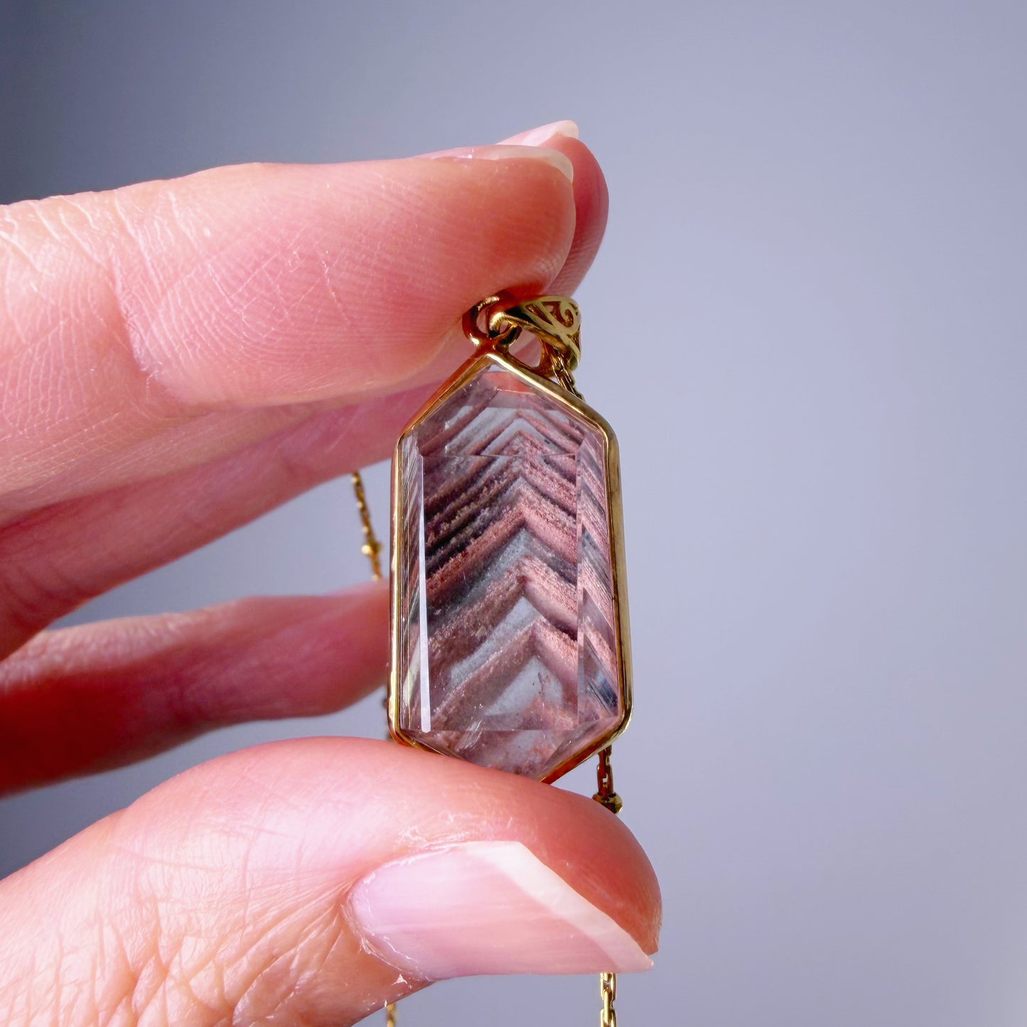 Quartzberry - Natural Layers Red Phantom Quartz Crystal Necklace - One-of-a-kind