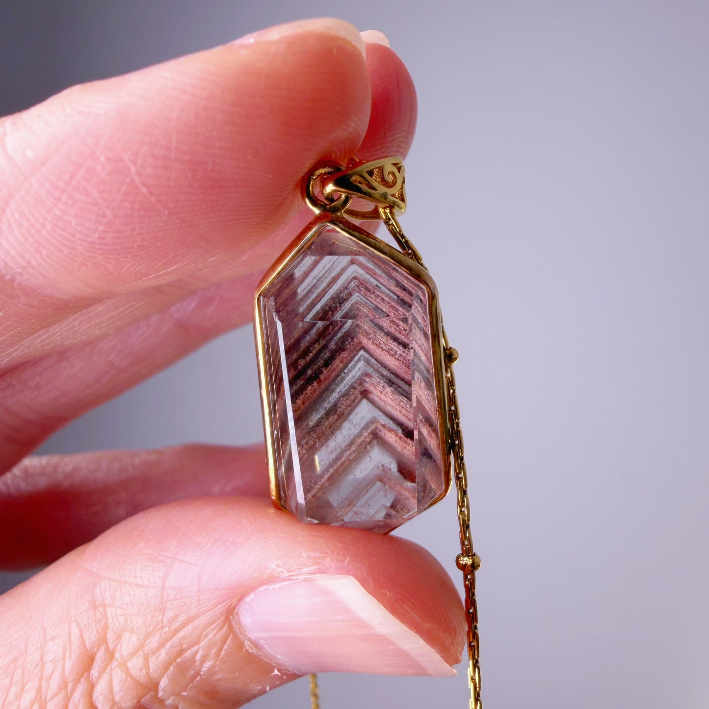 Quartzberry - Natural Layers Red Phantom Quartz Crystal Necklace - One-of-a-kind