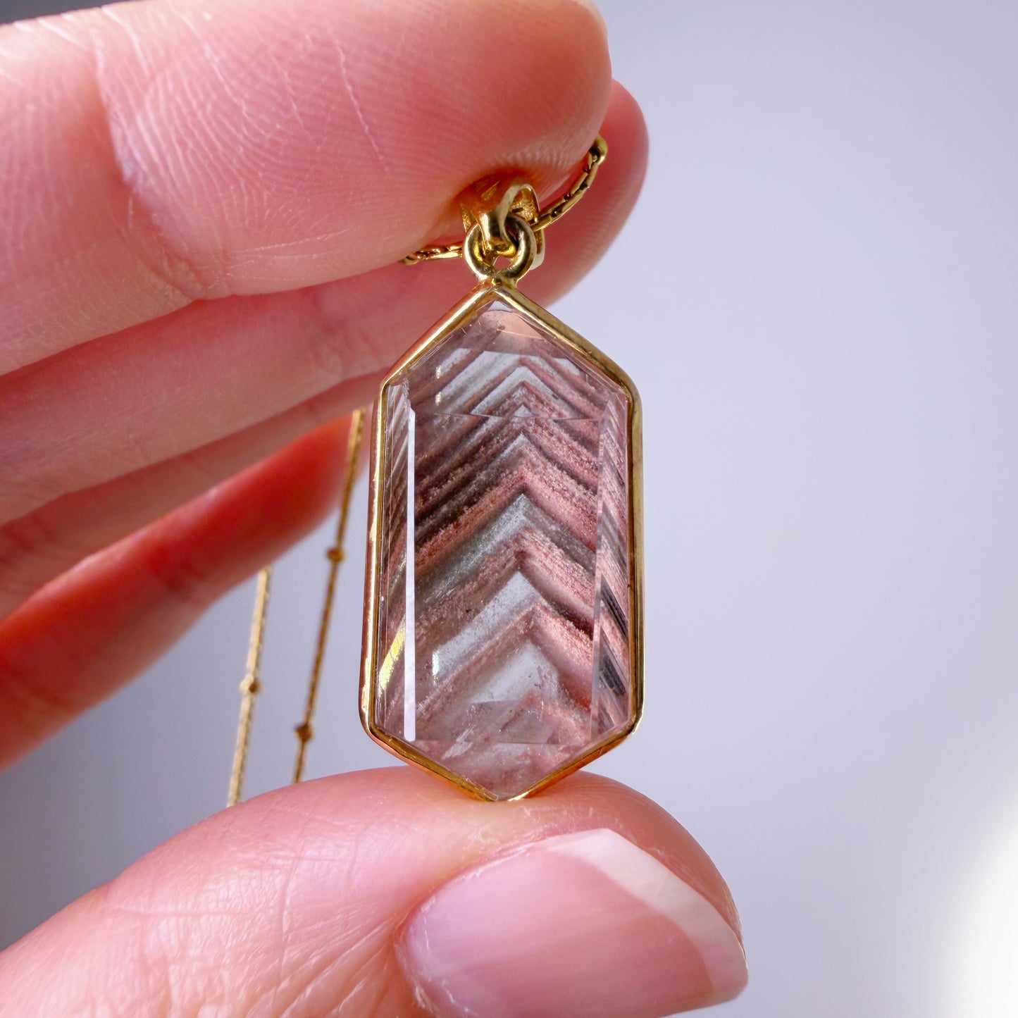 Quartzberry - Natural Layers Red Phantom Quartz Crystal Necklace - One-of-a-kind