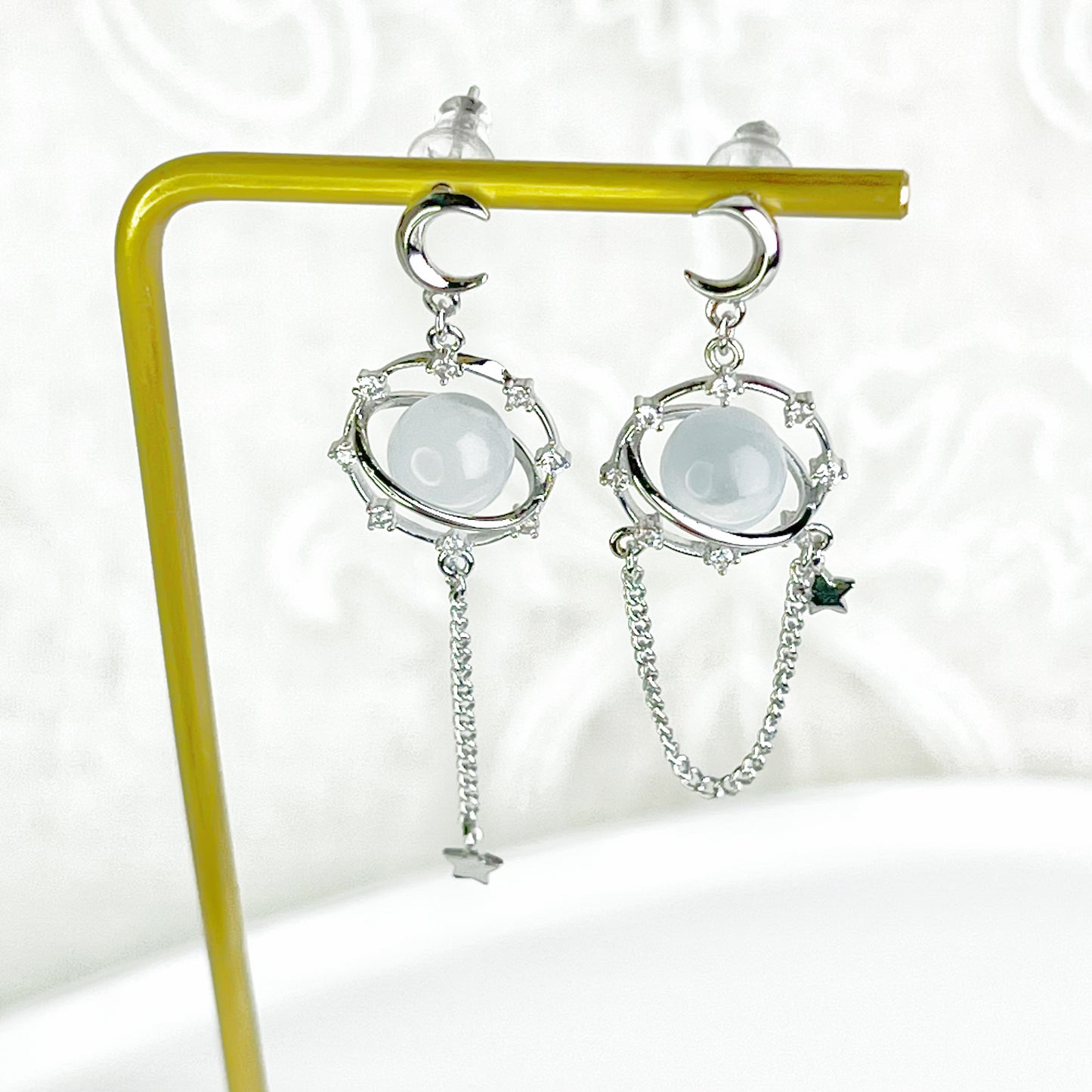 Silver Planet Neptune and Star Earrings-Ninaouity