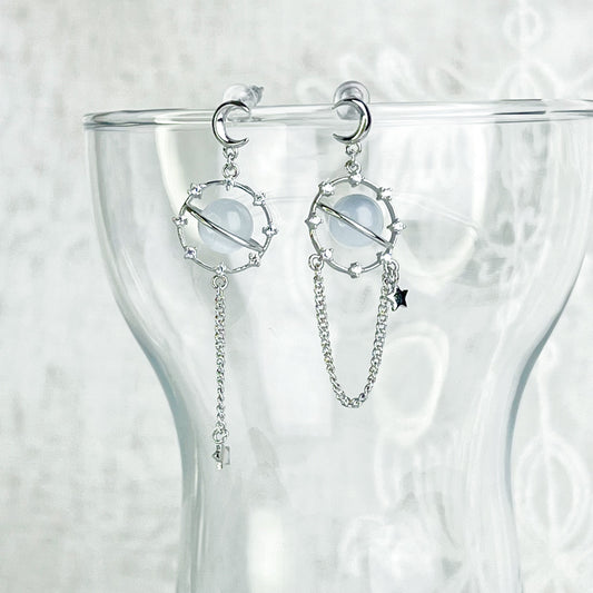 Silver Planet Neptune and Star Earrings
