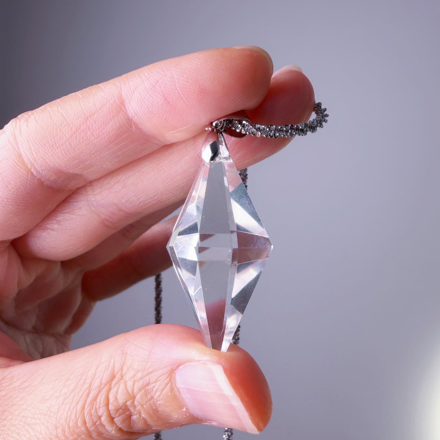 Quartzberry - Natural Clear Quartz Crystal Pendulum Shape Pendant Necklace - One-of-a-kind