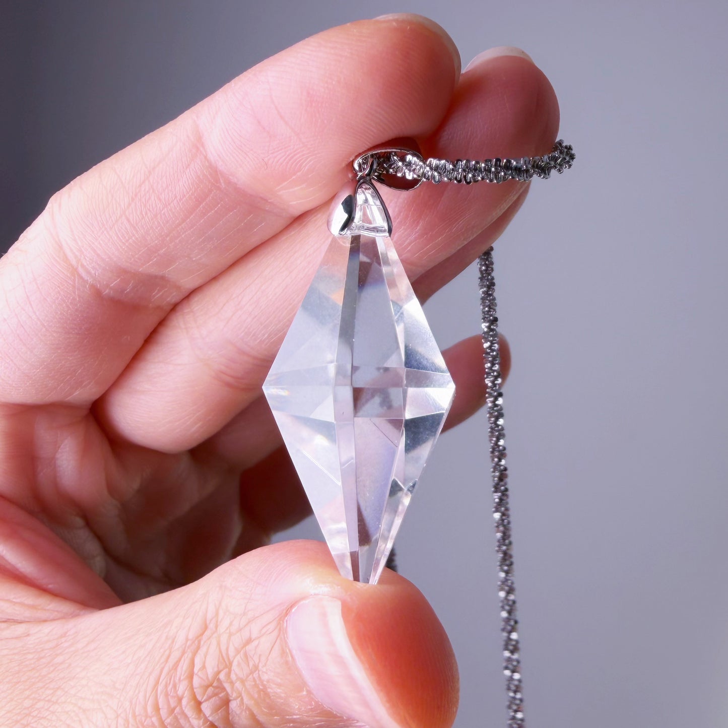 Quartzberry - Natural Clear Quartz Crystal Pendulum Shape Pendant Necklace - One-of-a-kind