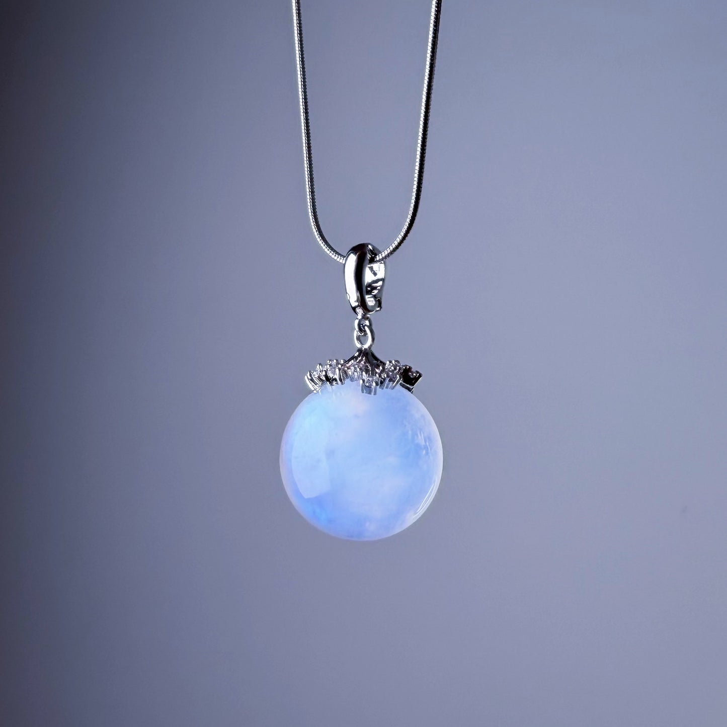 Quartzberry - Natural Blue Moonstone Globe Shape Gemstone Crystal Pendant Necklace - One-of-a-kind