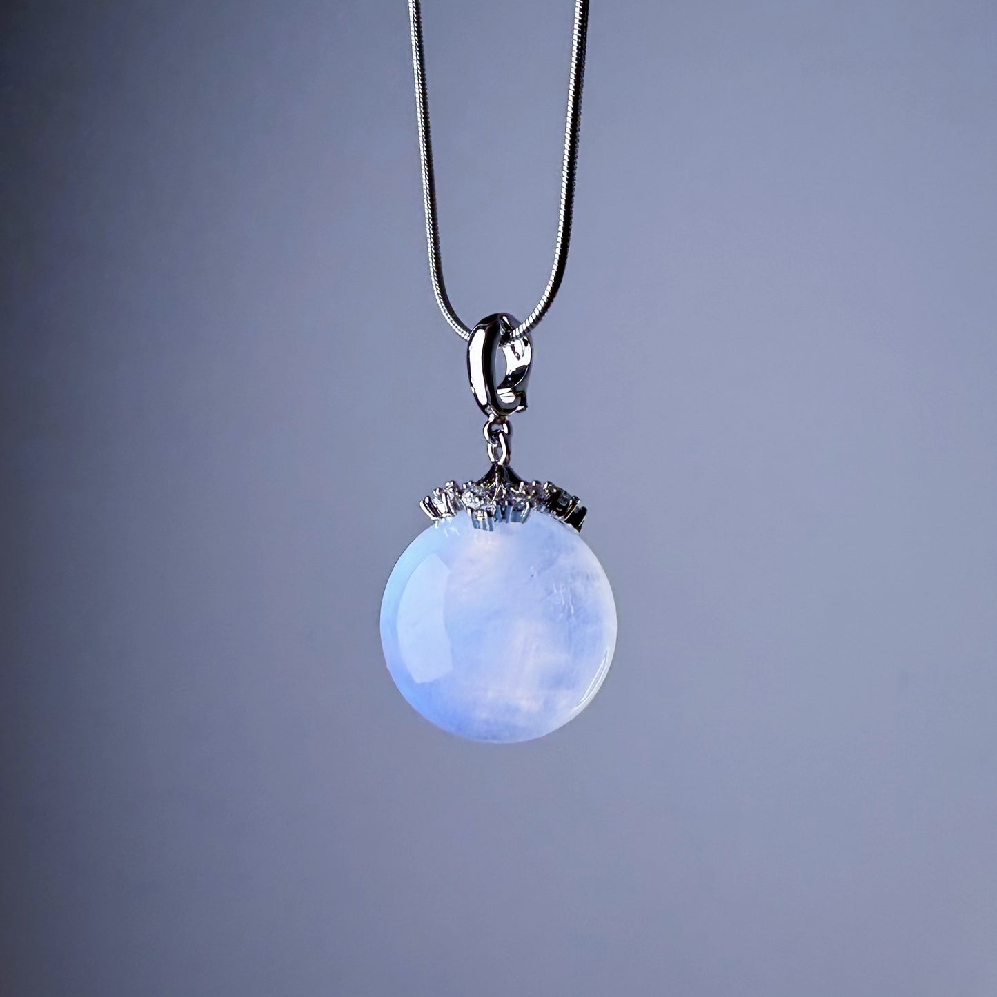 Quartzberry - Natural Blue Moonstone Globe Shape Gemstone Crystal Pendant Necklace - One-of-a-kind