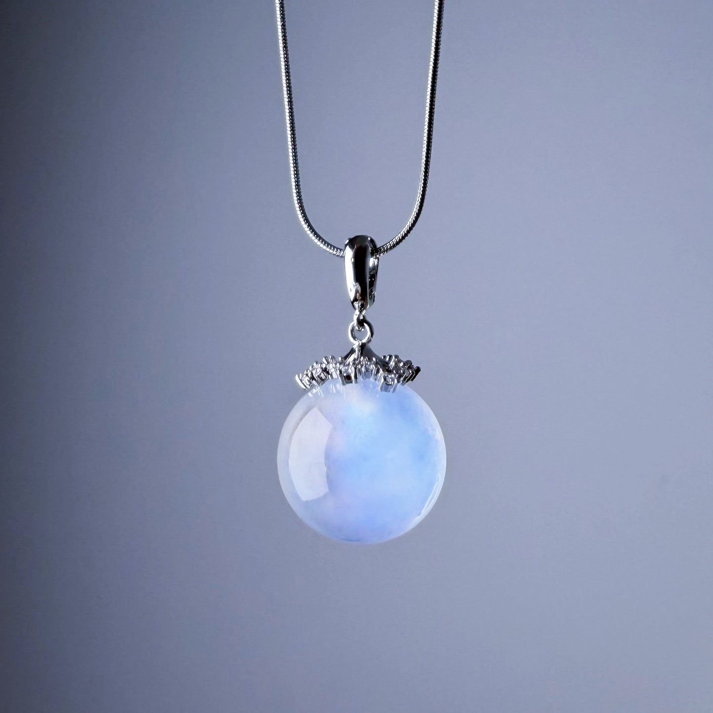 Quartzberry - Natural Blue Moonstone Globe Shape Gemstone Crystal Pendant Necklace - One-of-a-kind