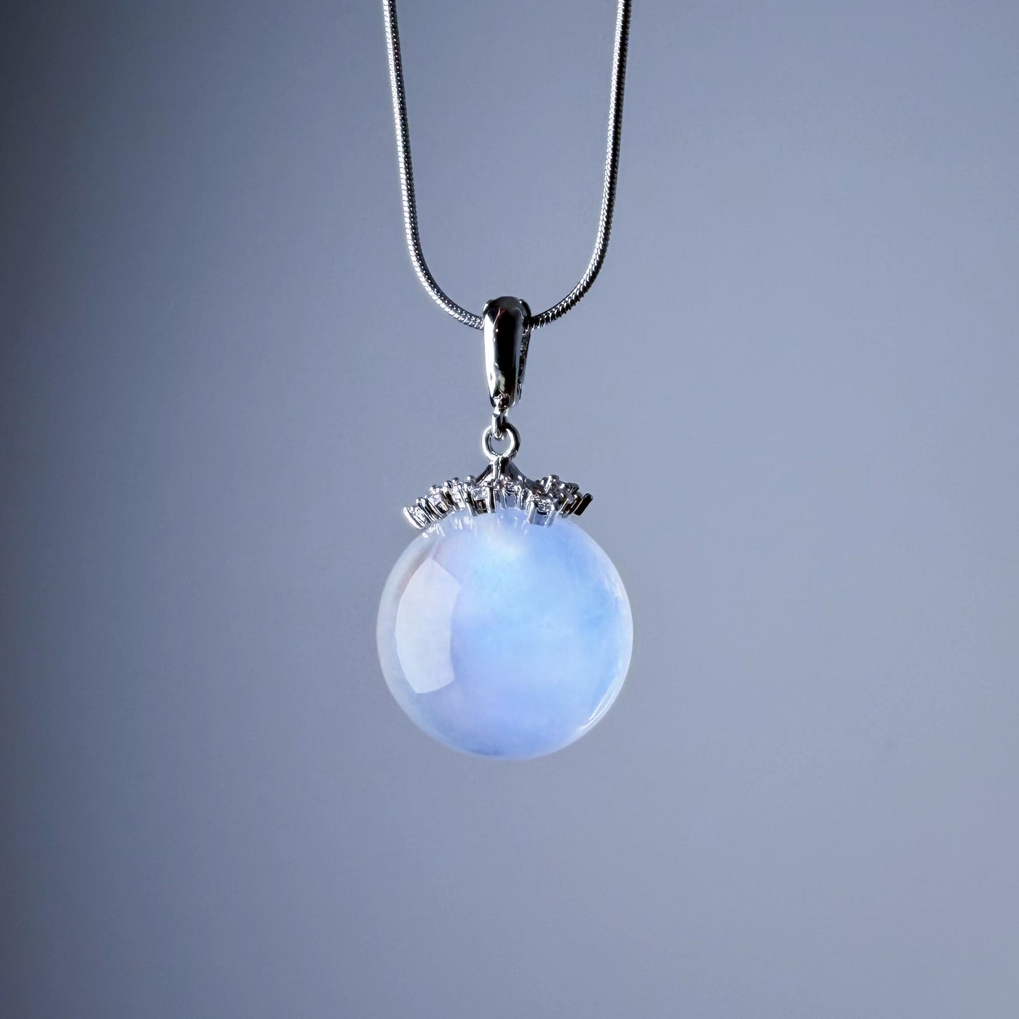 Quartzberry - Natural Blue Moonstone Globe Shape Gemstone Crystal Pendant Necklace - One-of-a-kind