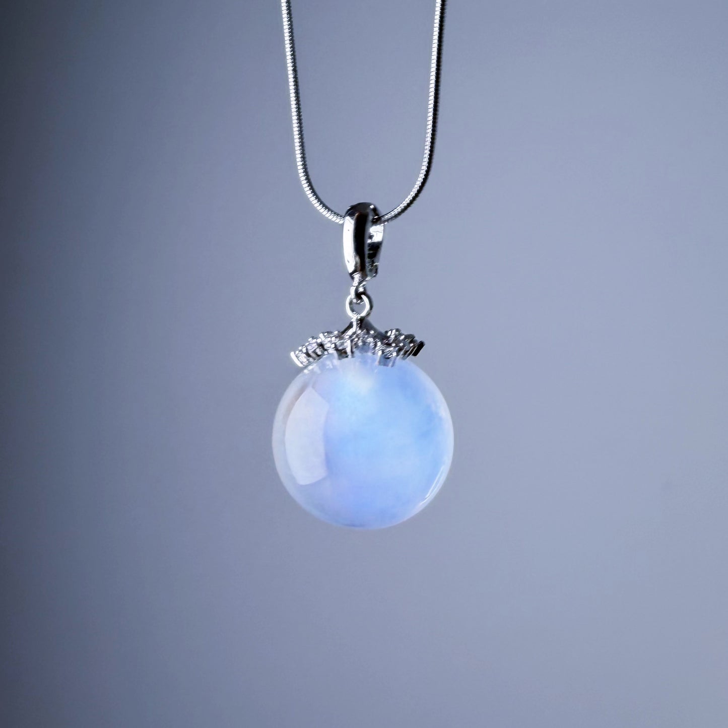 Quartzberry - Natural Blue Moonstone Globe Shape Gemstone Crystal Pendant Necklace - One-of-a-kind