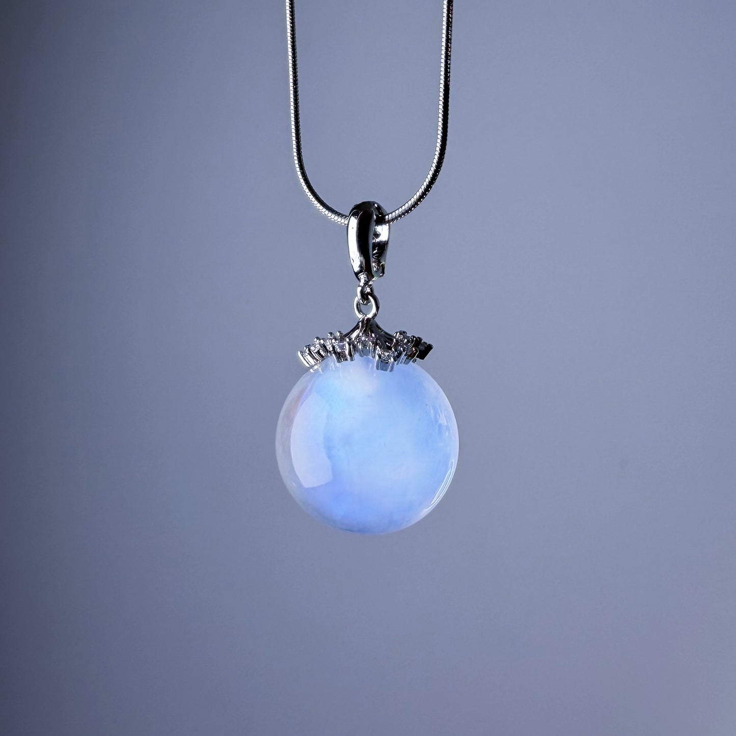 Quartzberry - Natural Blue Moonstone Globe Shape Gemstone Crystal Pendant Necklace - One-of-a-kind