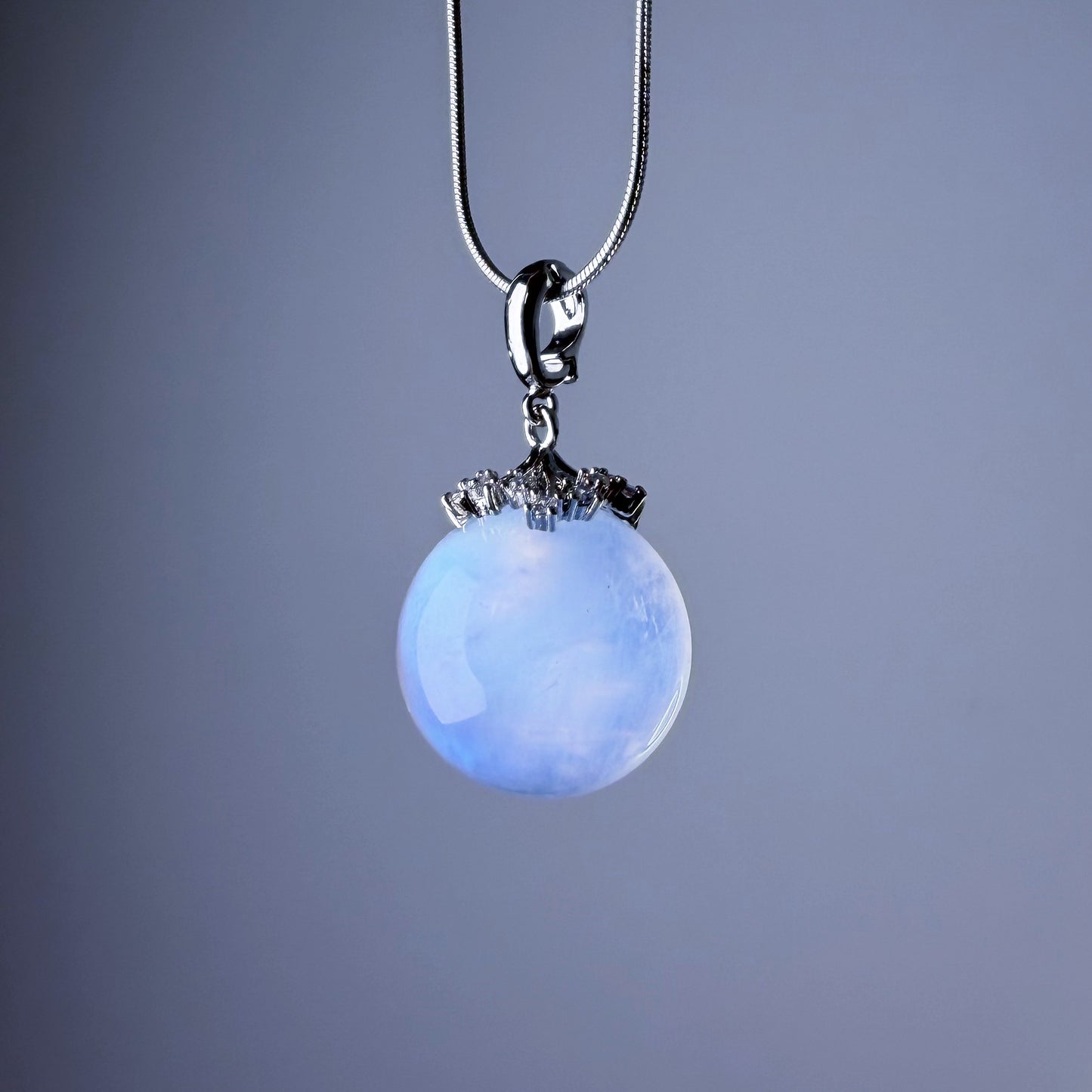Quartzberry - Natural Blue Moonstone Globe Shape Gemstone Crystal Pendant Necklace - One-of-a-kind