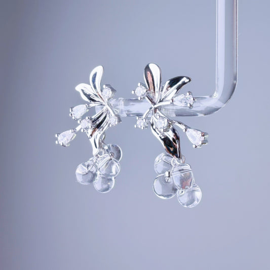Handmade Silver Iced Berries and Flowers Earrings