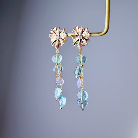 Handmade Firework Green Quartz Crystal Hearts Dangle Earrings