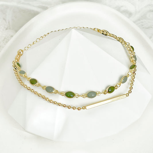 Two Shades of Green Beads Double Chain Bracelet-Ninaouity