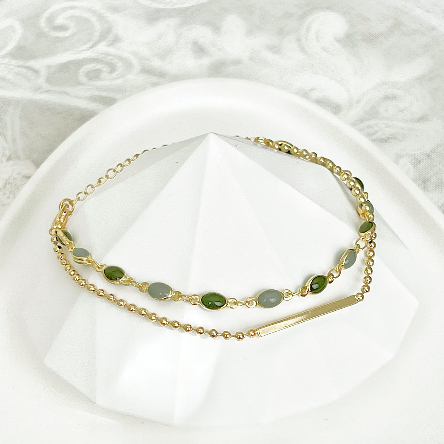 Two Shades of Green Beads Double Chain Bracelet-Ninaouity