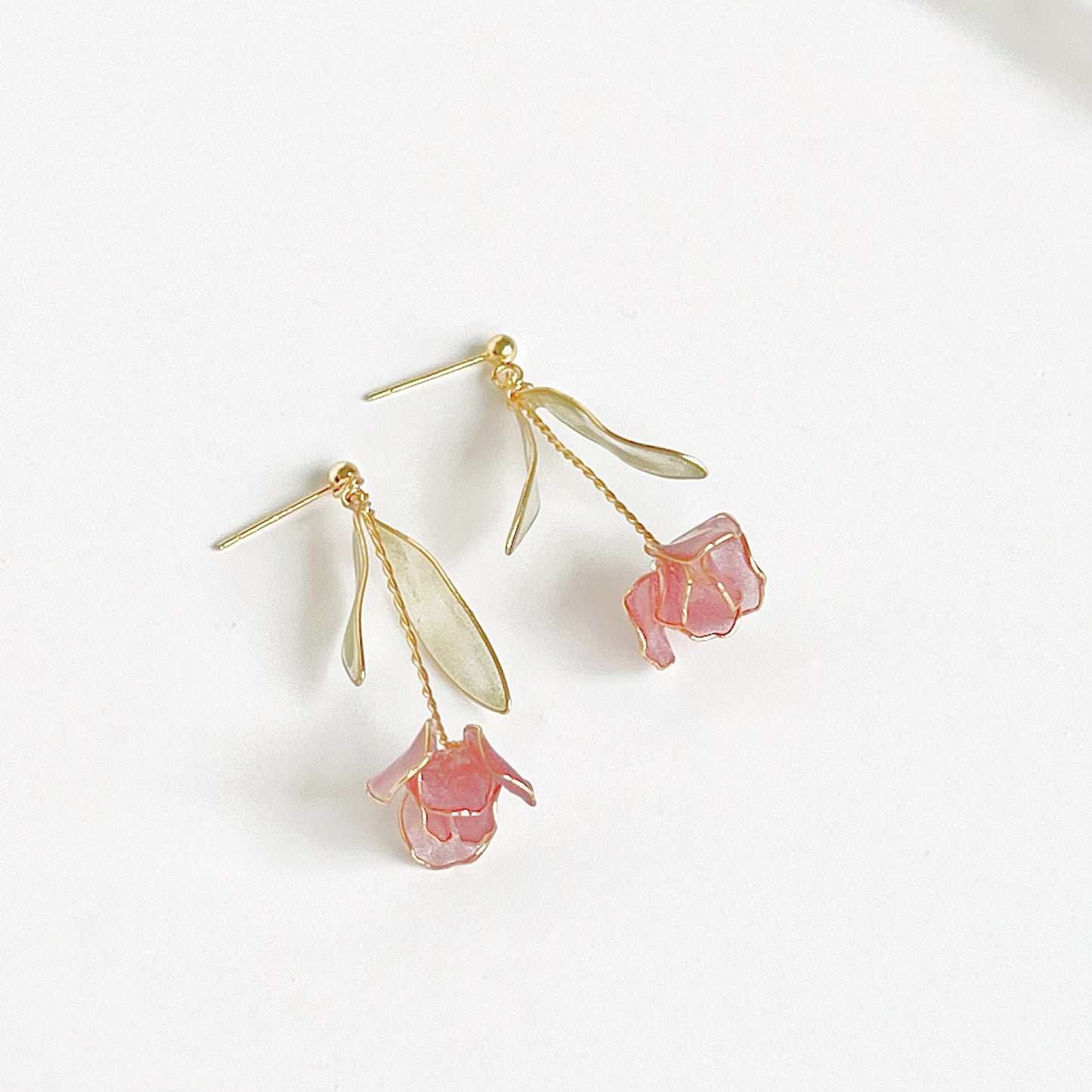 Handmade Pink Tulip Flower Earrings-Ninaouity