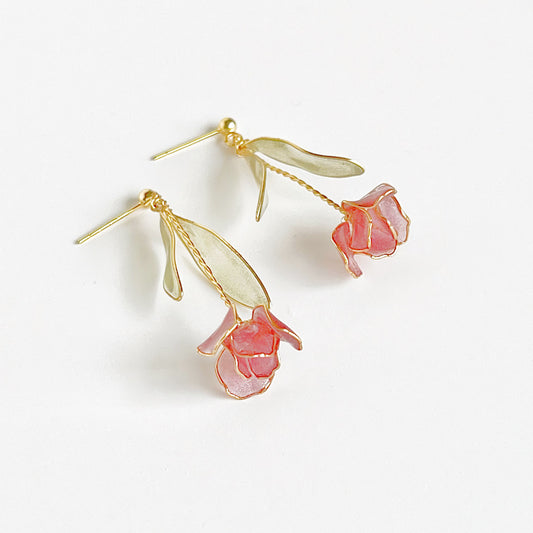 Handmade Pink Tulip Flower Earrings-Ninaouity