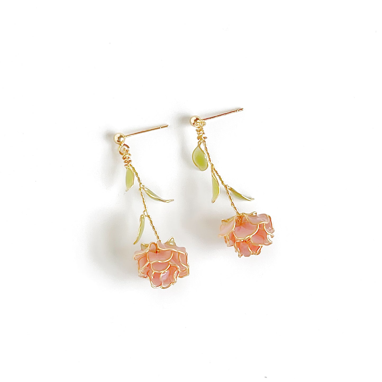 Handmade Pink Rose Flower Earrings-Ninaouity