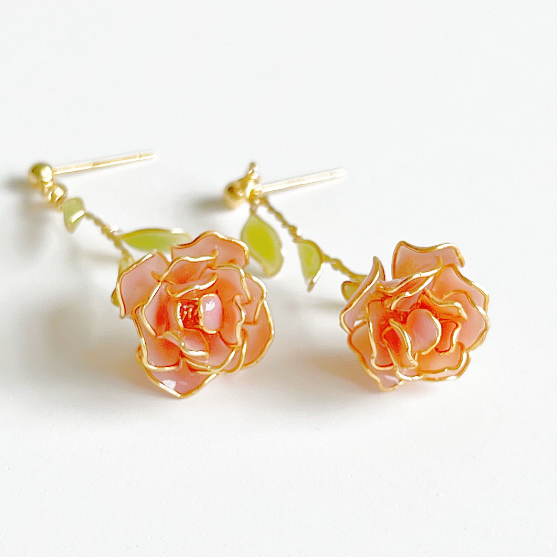 Handmade Pink Rose Flower Earrings-Ninaouity