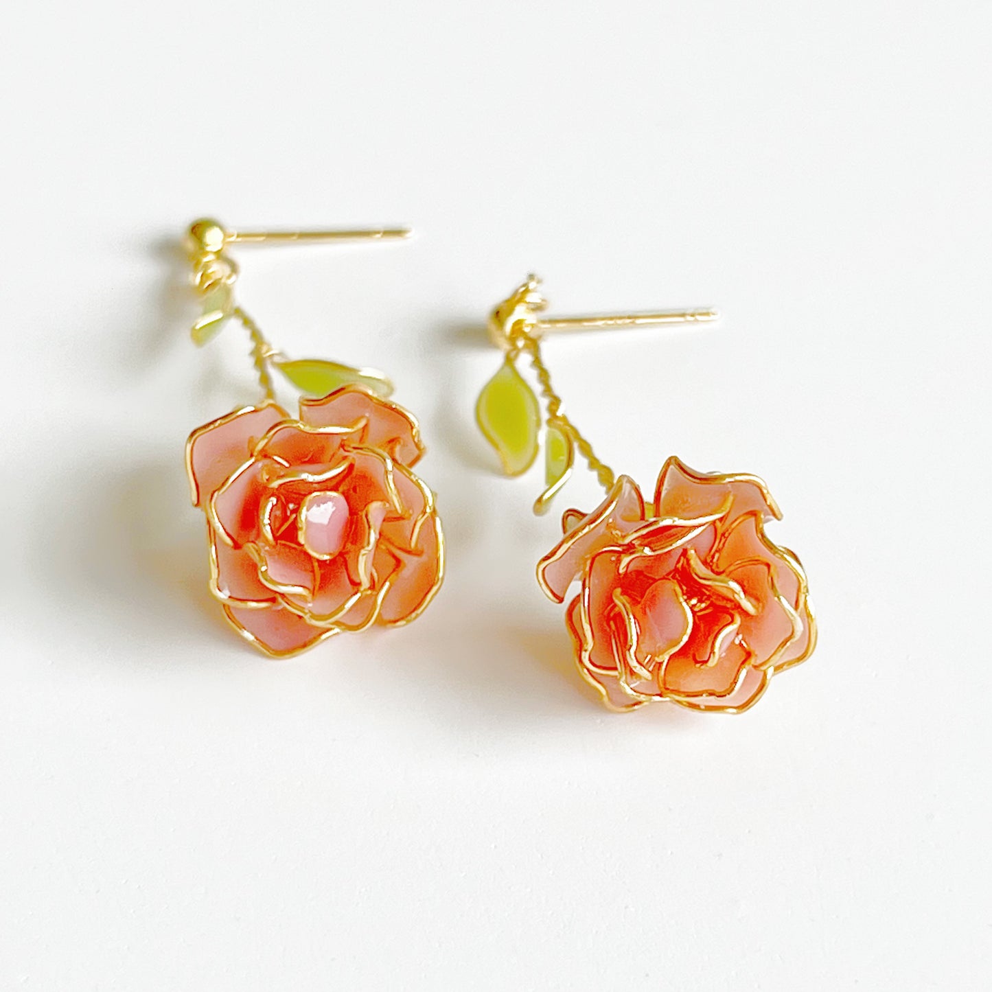Handmade Pink Rose Flower Earrings-Ninaouity