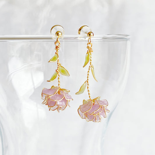 Handmade Purple Rose Flower Earrings-Ninaouity