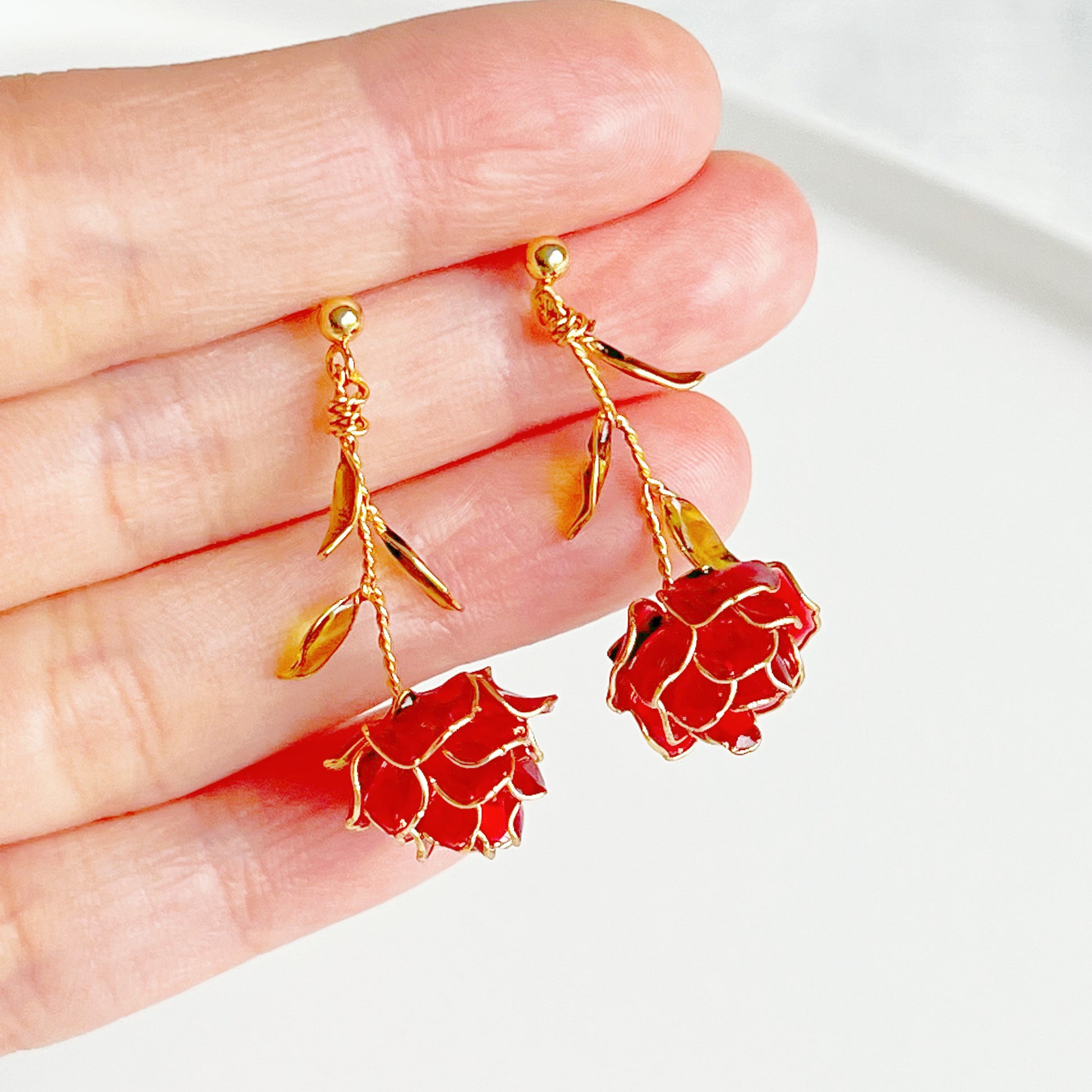 Handmade Red Rose Flower Earrings-Ninaouity