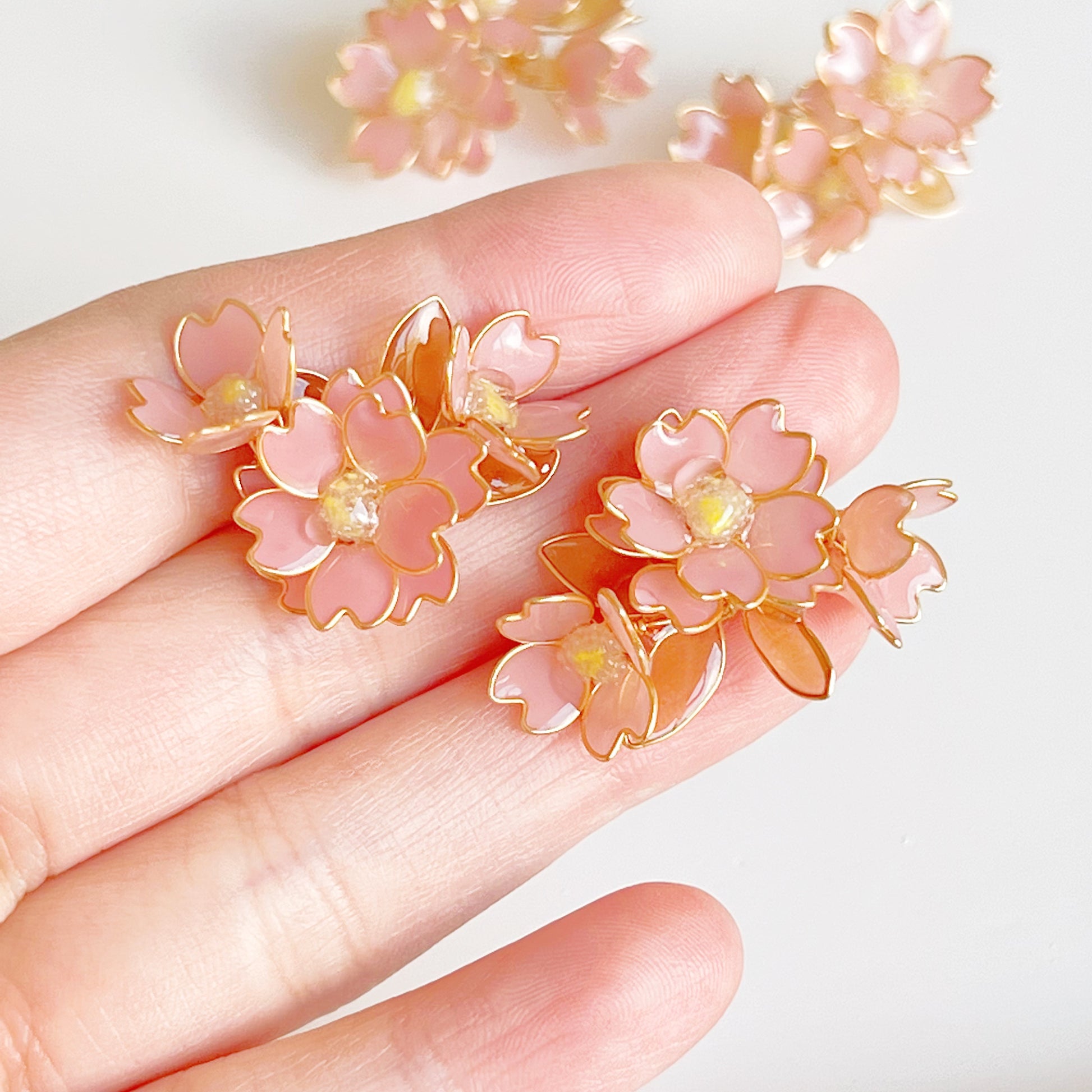 Handmade Pink Cherry Blossom Sakura Flower Earrings-Ninaouity