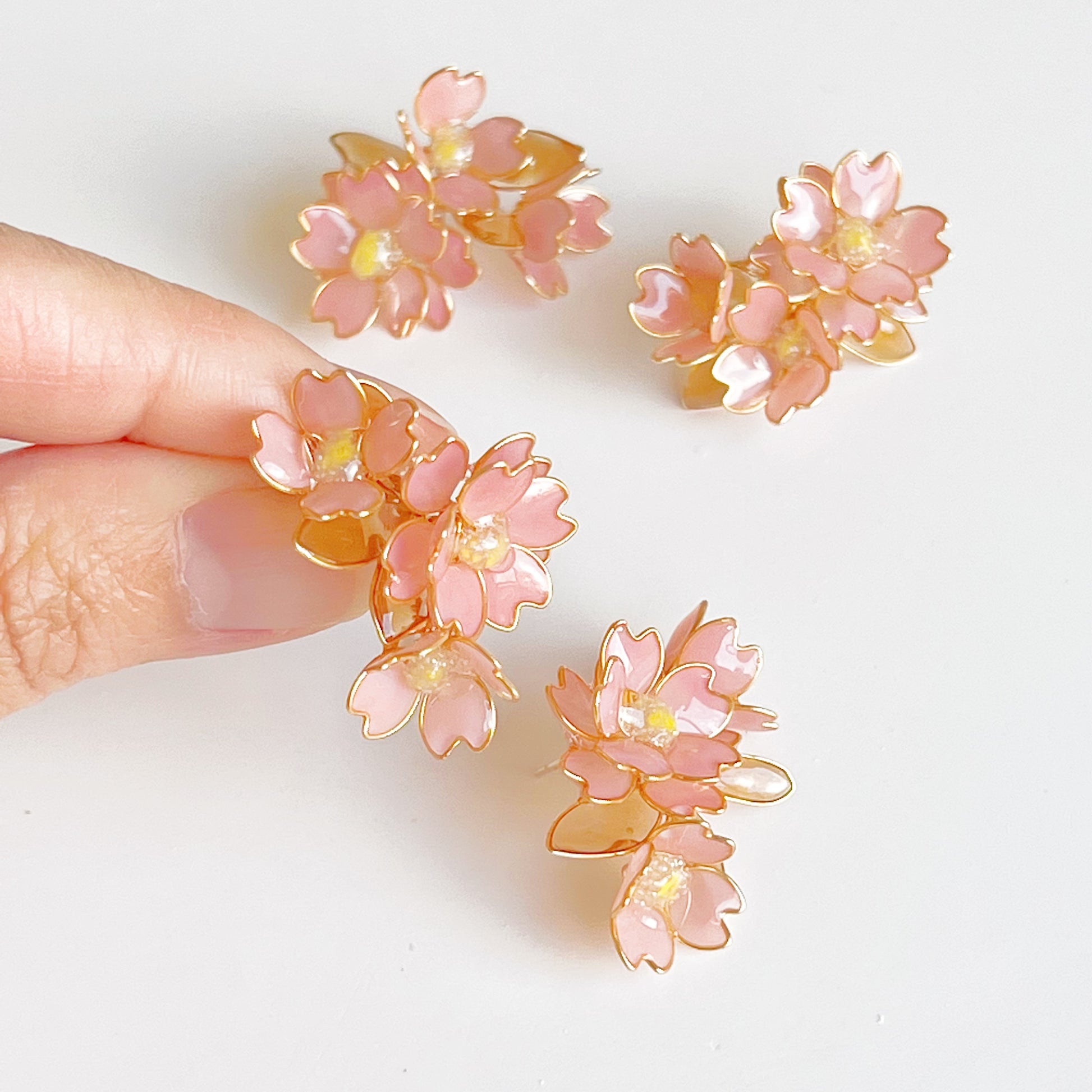Handmade Pink Cherry Blossom Sakura Flower Earrings-Ninaouity