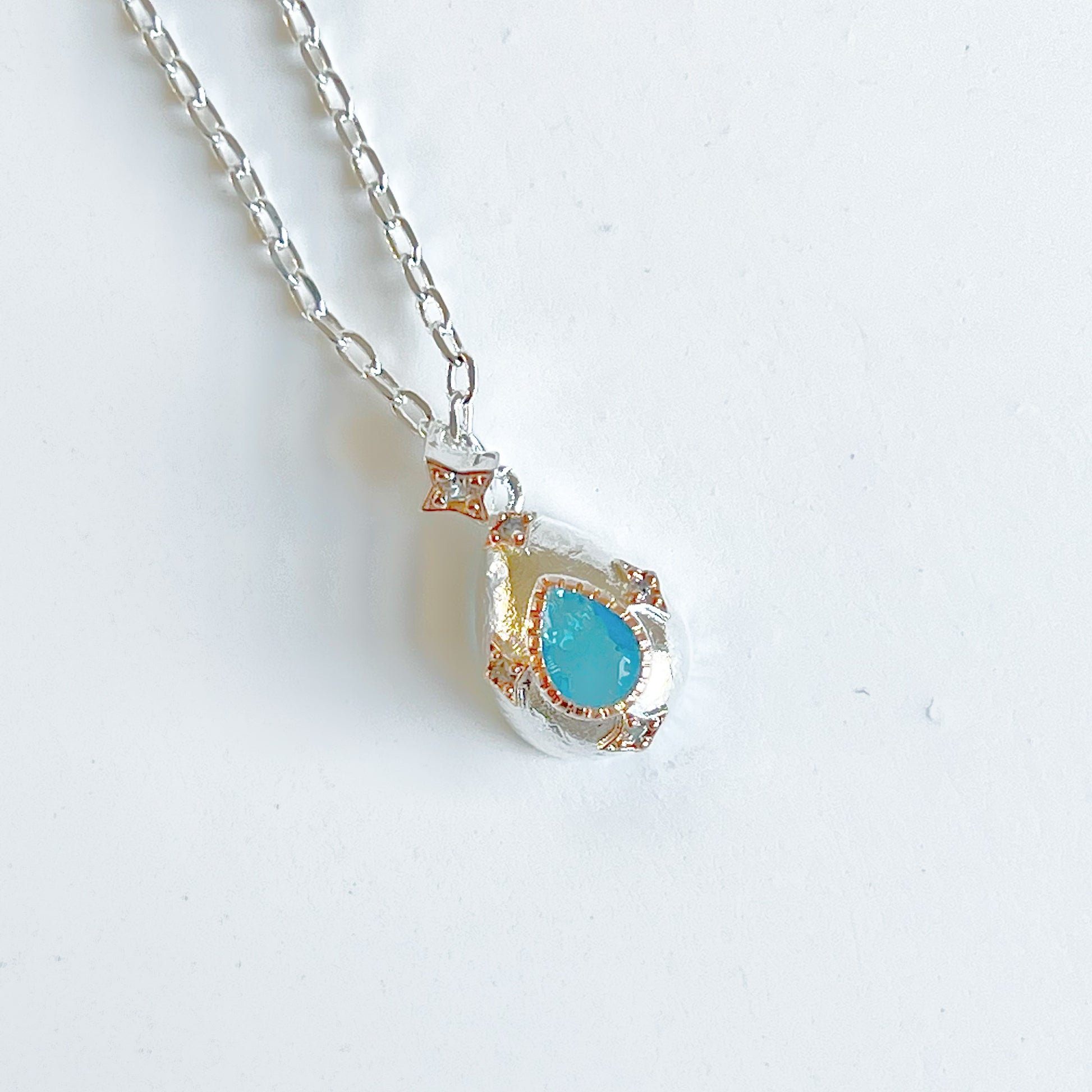 Blue Teardrop Silver Charm Necklace-Ninaouity