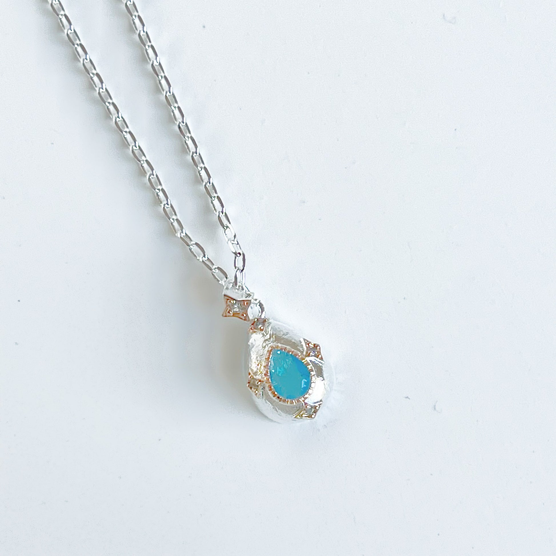 Blue Teardrop Silver Charm Necklace-Ninaouity