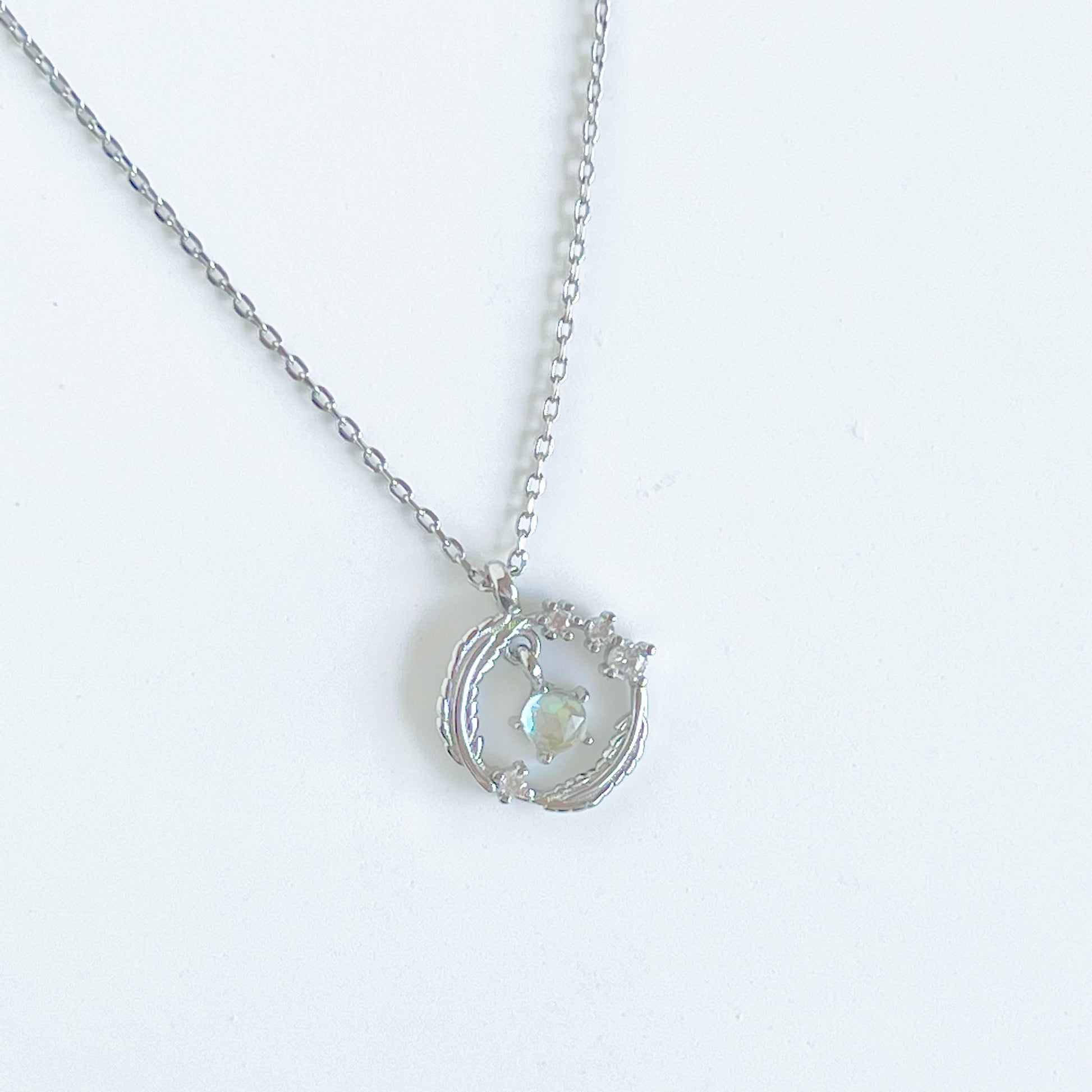 Feather Wreath and Crystal Drop Charm Necklace-Ninaouity