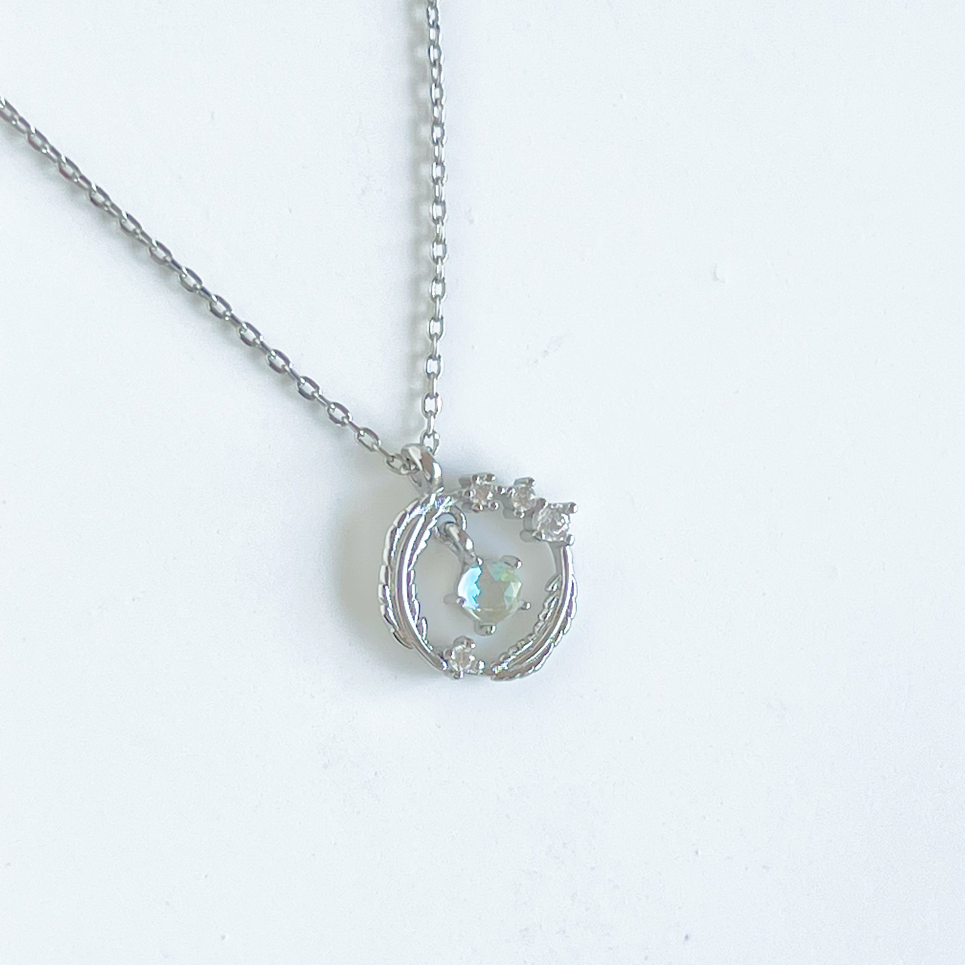 Feather Wreath and Crystal Drop Charm Necklace-Ninaouity