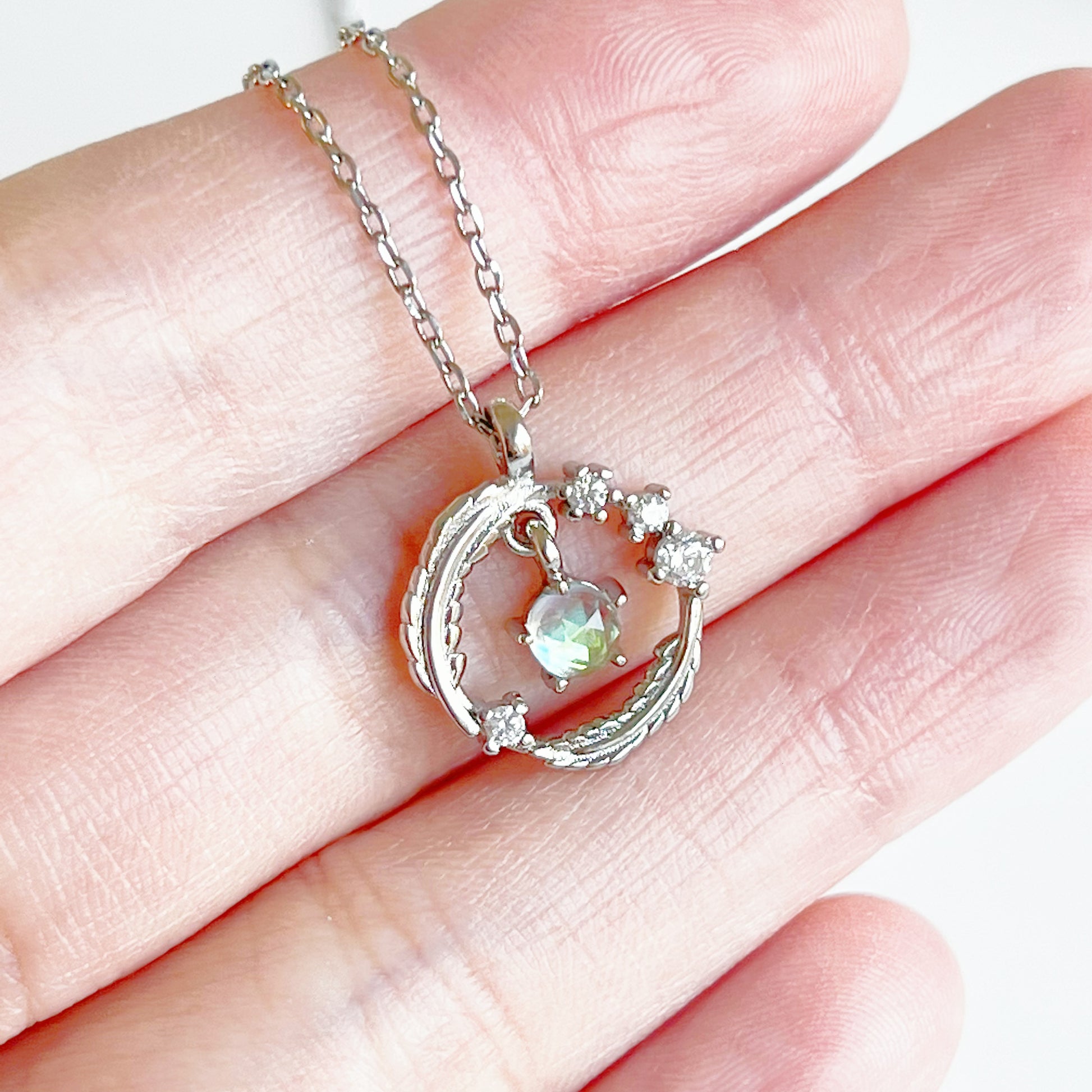 Feather Wreath and Crystal Drop Charm Necklace-Ninaouity