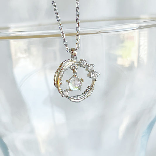 Feather Wreath and Crystal Drop Charm Necklace-Ninaouity