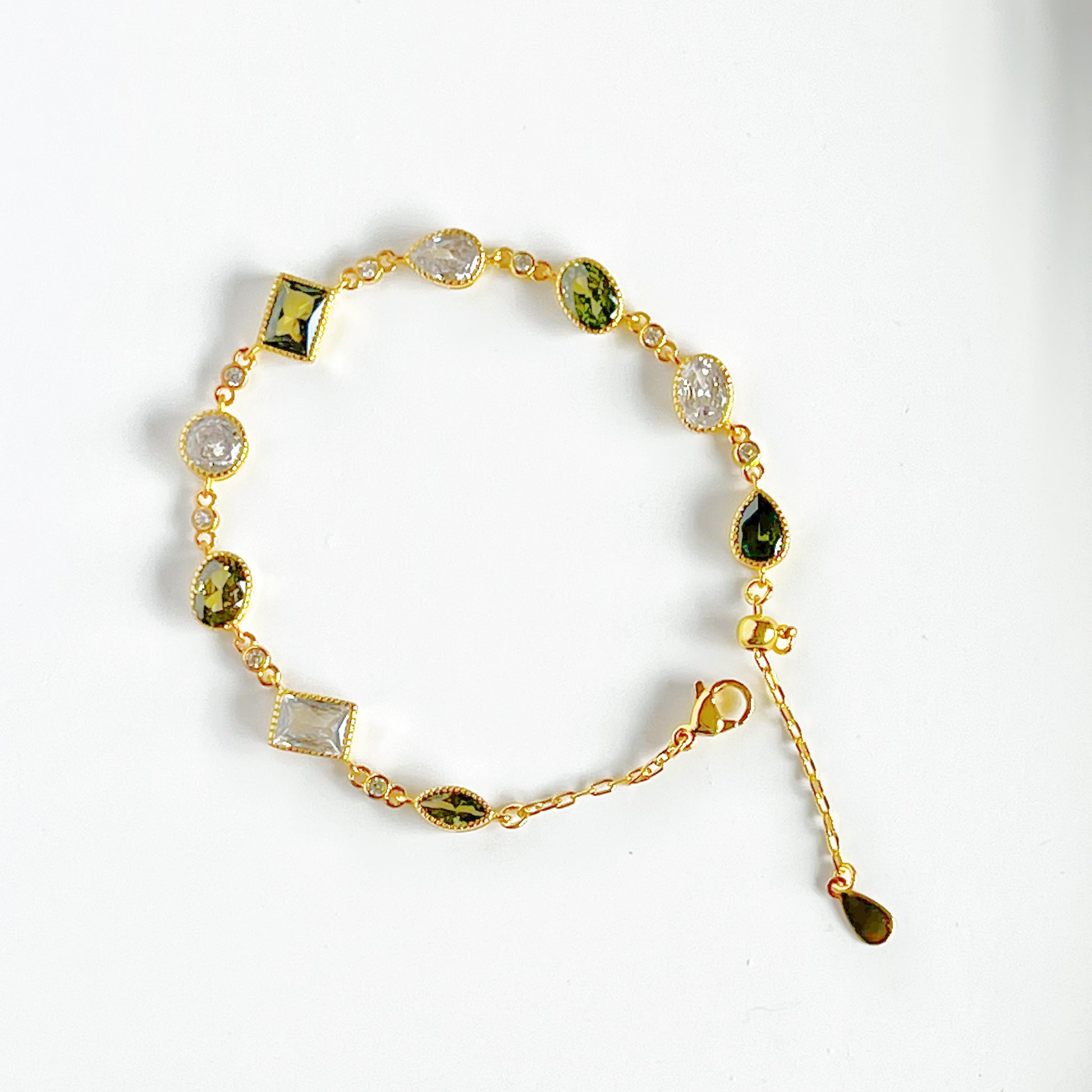 Olive Green Zircon Gold Chain Bracelet-Ninaouity