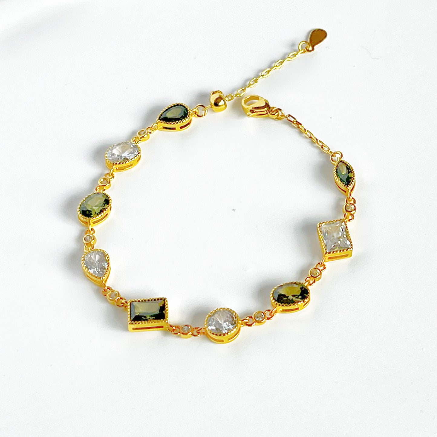Olive Green Zircon Gold Chain Bracelet-Ninaouity