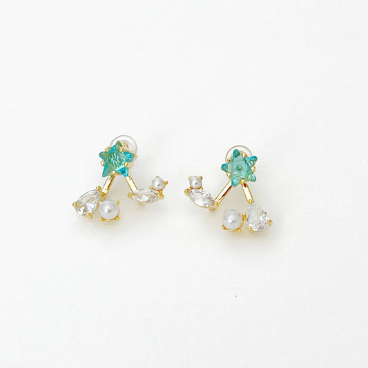 Blue Star and Teardrop Ear Jackets Earrings-Ninaouity