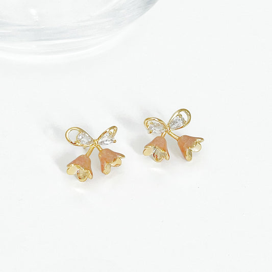 Pink Bell Flower Bow Tie Earrings-Ninaouity