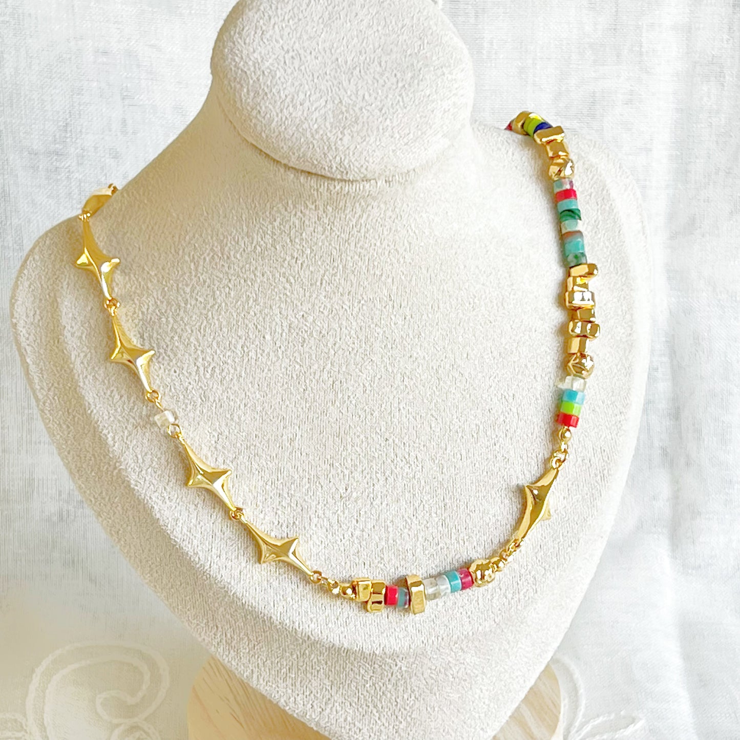 Gold Stars and Rainbow Beads Necklace-Ninaouity