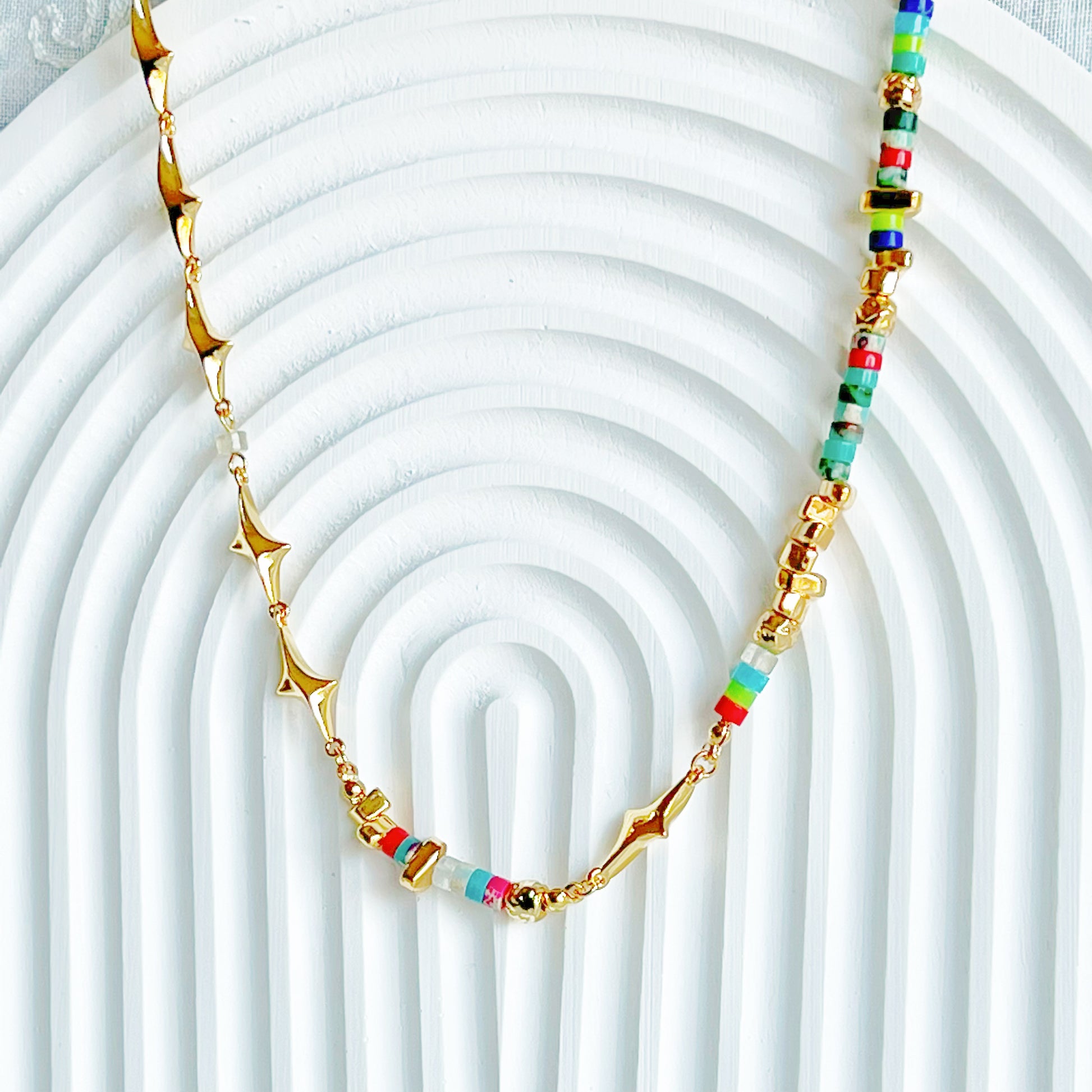 Gold Stars and Rainbow Beads Necklace-Ninaouity