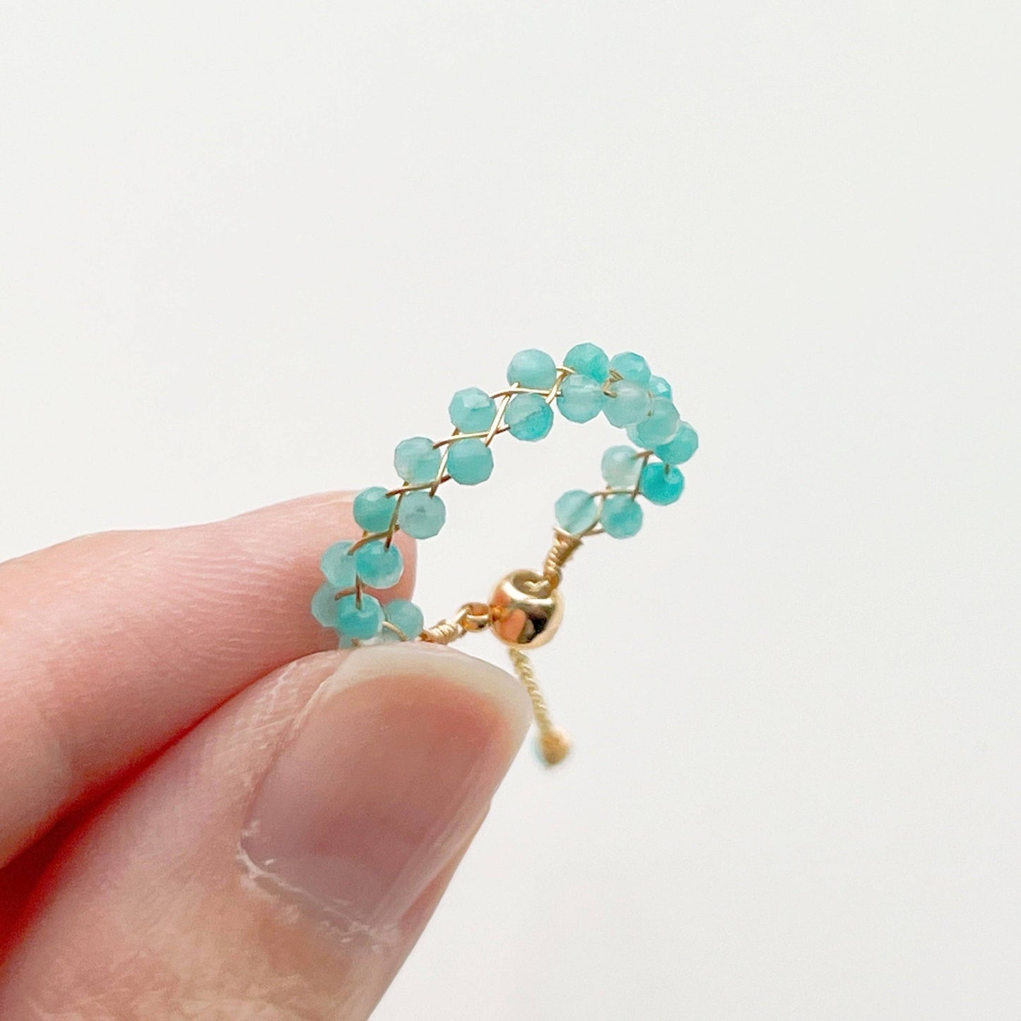 Amazonite Beaded Adjustable Ring-Ninaouity