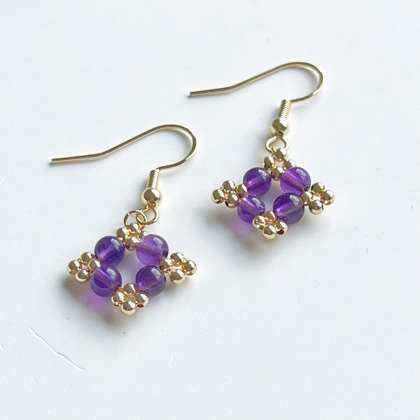 Amethyst Beaded Drop Earrings-Ninaouity