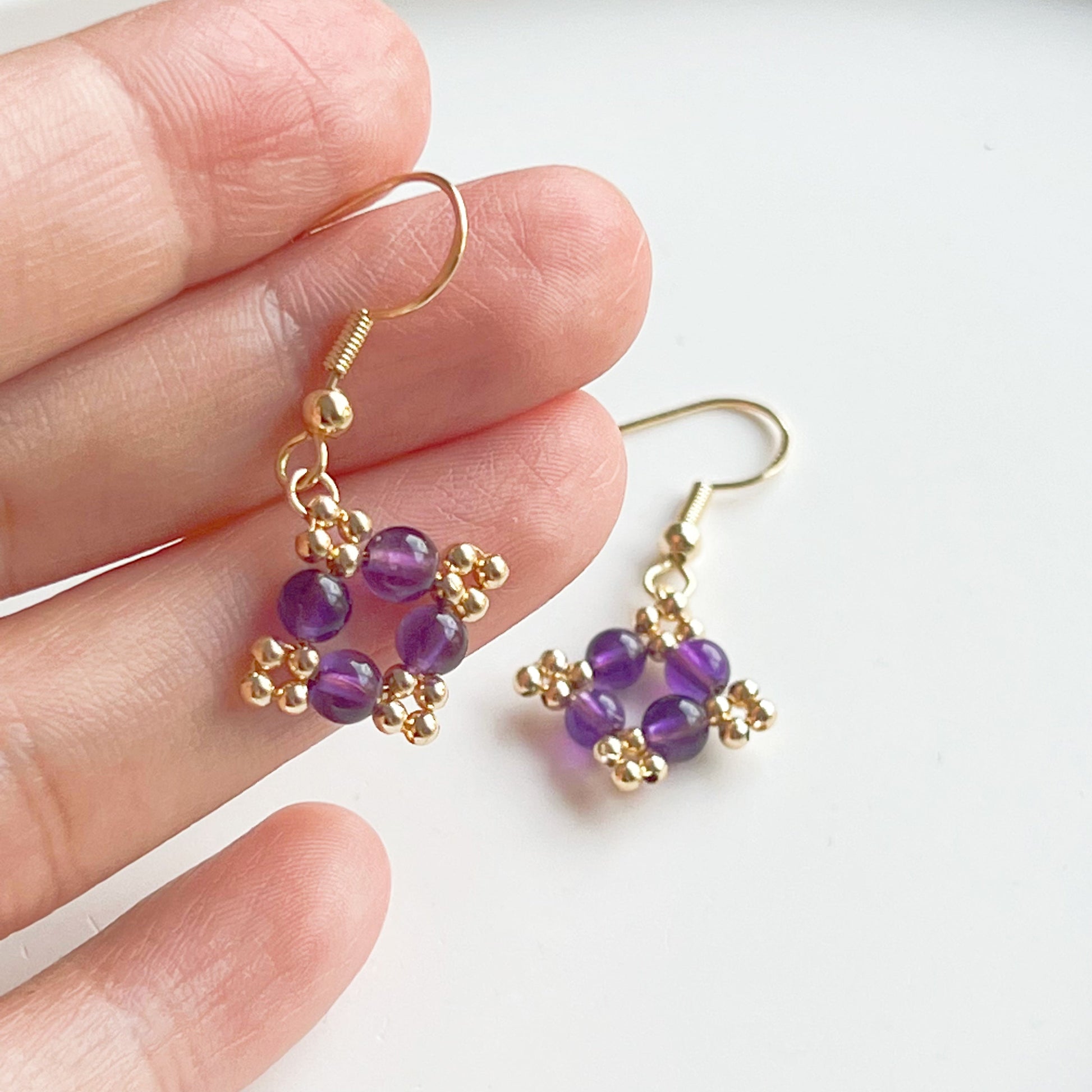 Amethyst Beaded Drop Earrings-Ninaouity