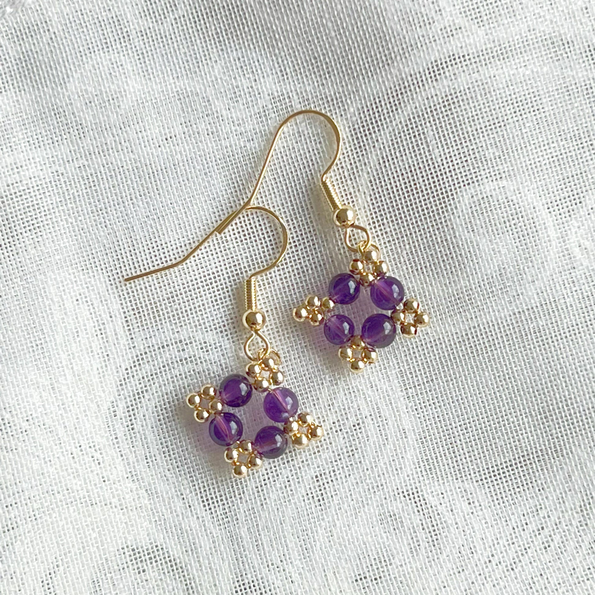 Amethyst Beaded Drop Earrings-Ninaouity