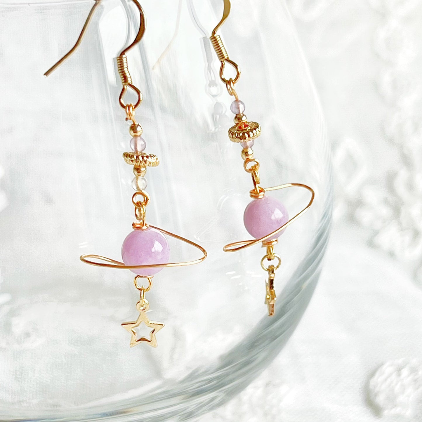 Amethyst Stone Purple Planet and Star Drop Earrings-Ninaouity