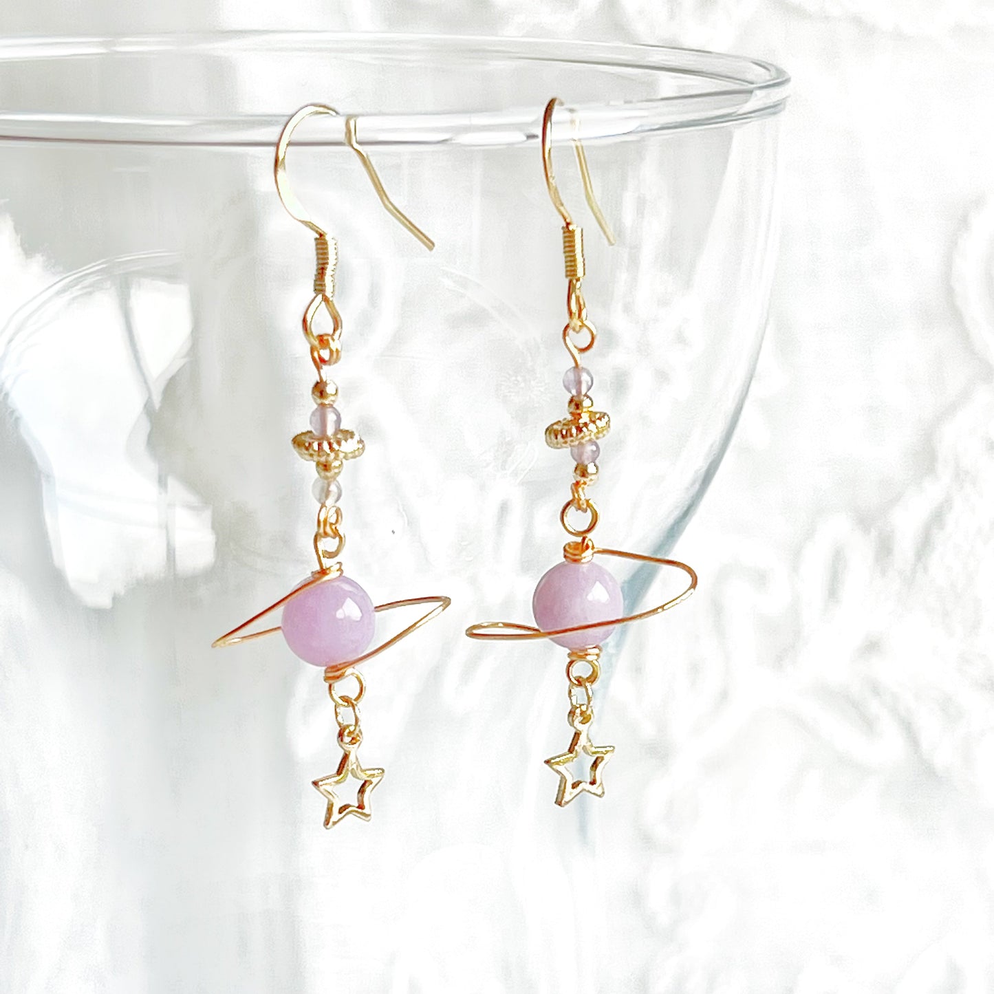 Amethyst Stone Purple Planet and Star Drop Earrings-Ninaouity