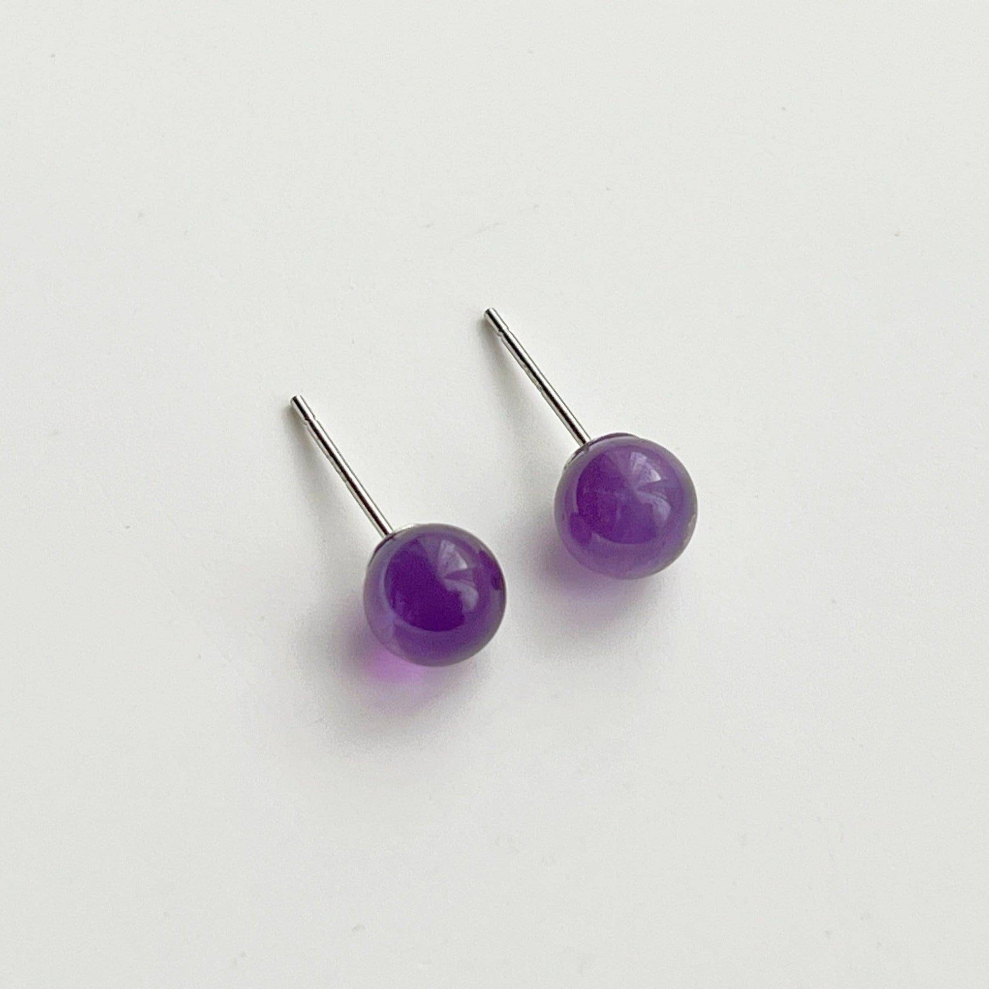 Amethyst Stud Earrings - Purple Natural Stone Gift-Ninaouity