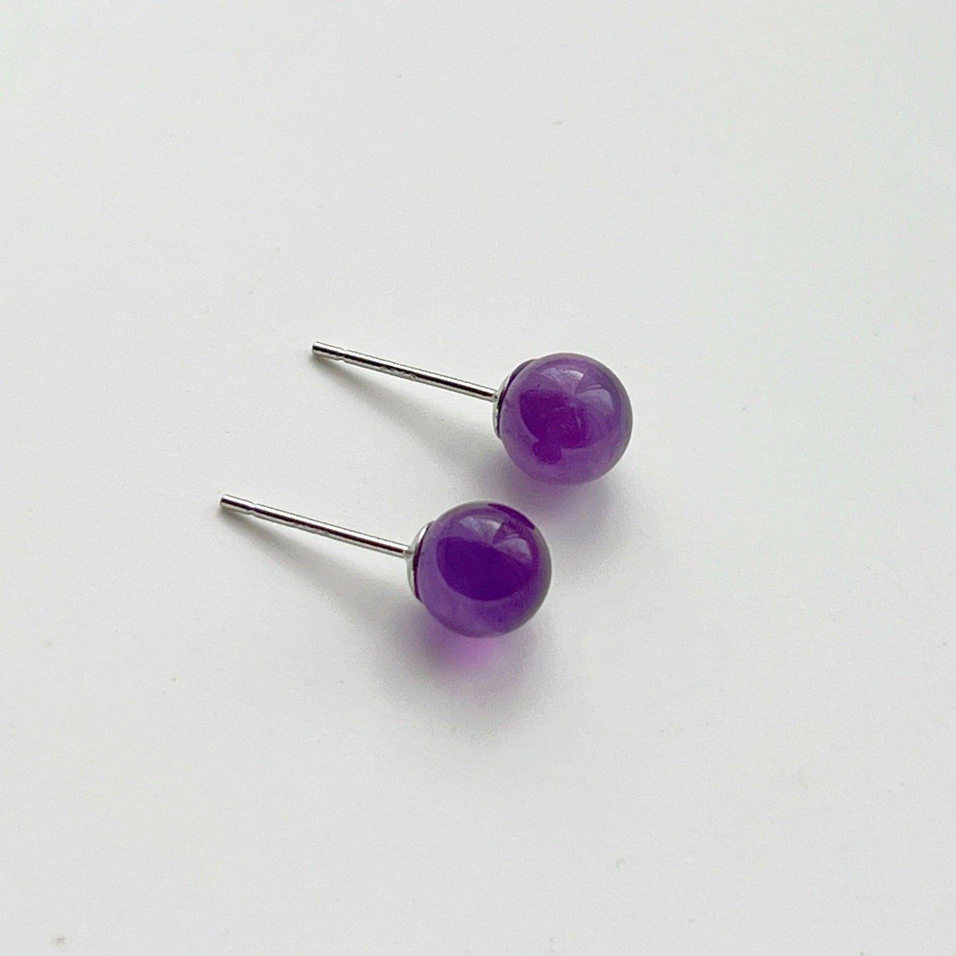 Amethyst Stud Earrings - Purple Natural Stone Gift-Ninaouity